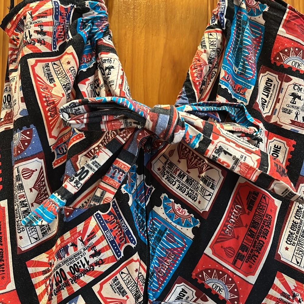 Unique Vintage Ticket Print Halter Swing Dress - Picture 5 of 6